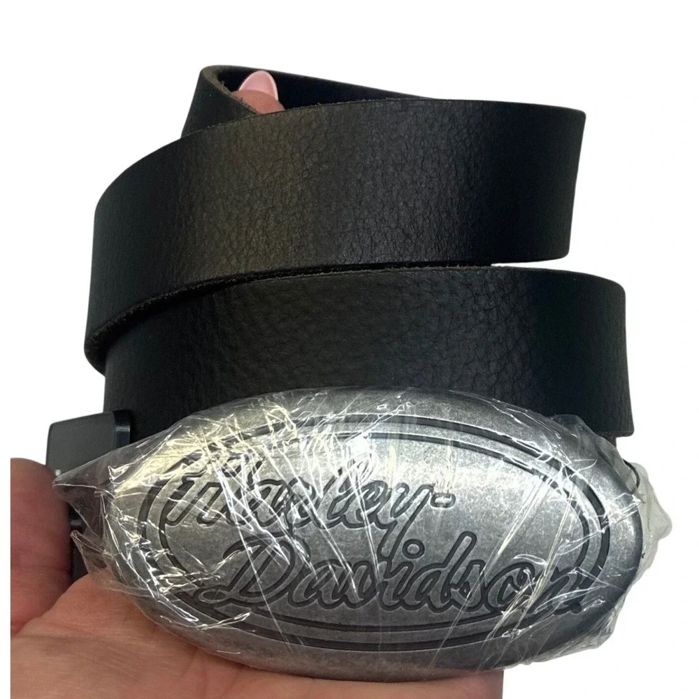 Harley‎ Davidson Leather Belt Mens 2XL Black Script Logo Buckle BMW028 NWT